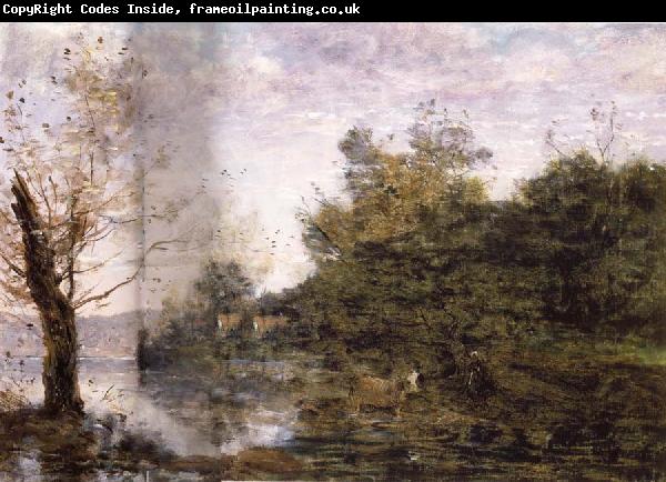 Jean Baptiste Camille  Corot a the vaquero on the Riverbank